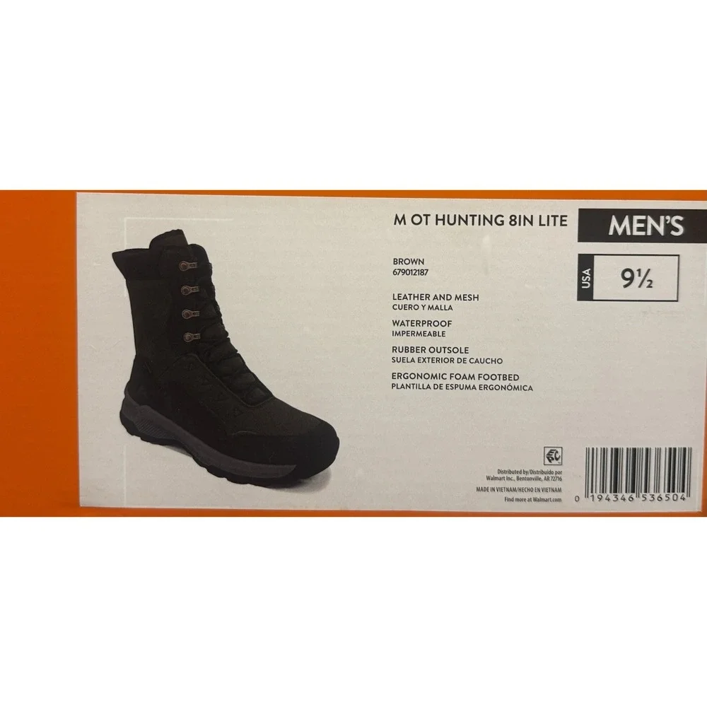 Ozark Trail Hunting 8in Lite Brown Men's 9.5 Waterproof Leather Mesh Rubber Sole